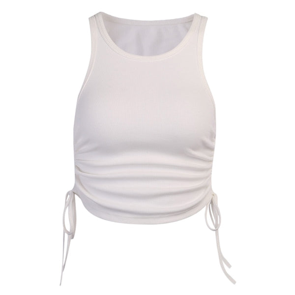 InstaHot ruched drawstring tank tops women sleeveless baisc tops summer casual streetwear fashion tanks 2020 cotton soft vest