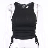 InstaHot ruched drawstring tank tops women sleeveless baisc tops summer casual streetwear fashion tanks 2020 cotton soft vest